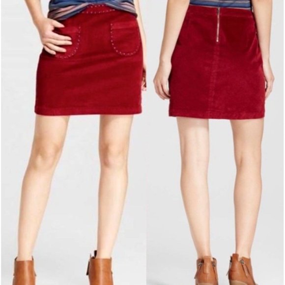 Mossimo Supply Co. Dresses & Skirts - Mossimo Supply Co. Faux Suede Studded Mini Skirt Burgundy Women's Plus Size 18